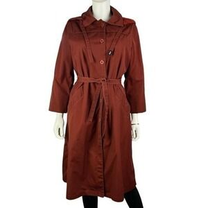 London Fog Trench Coat Womens 12P Maincoat Maroon Hooded Lined‎